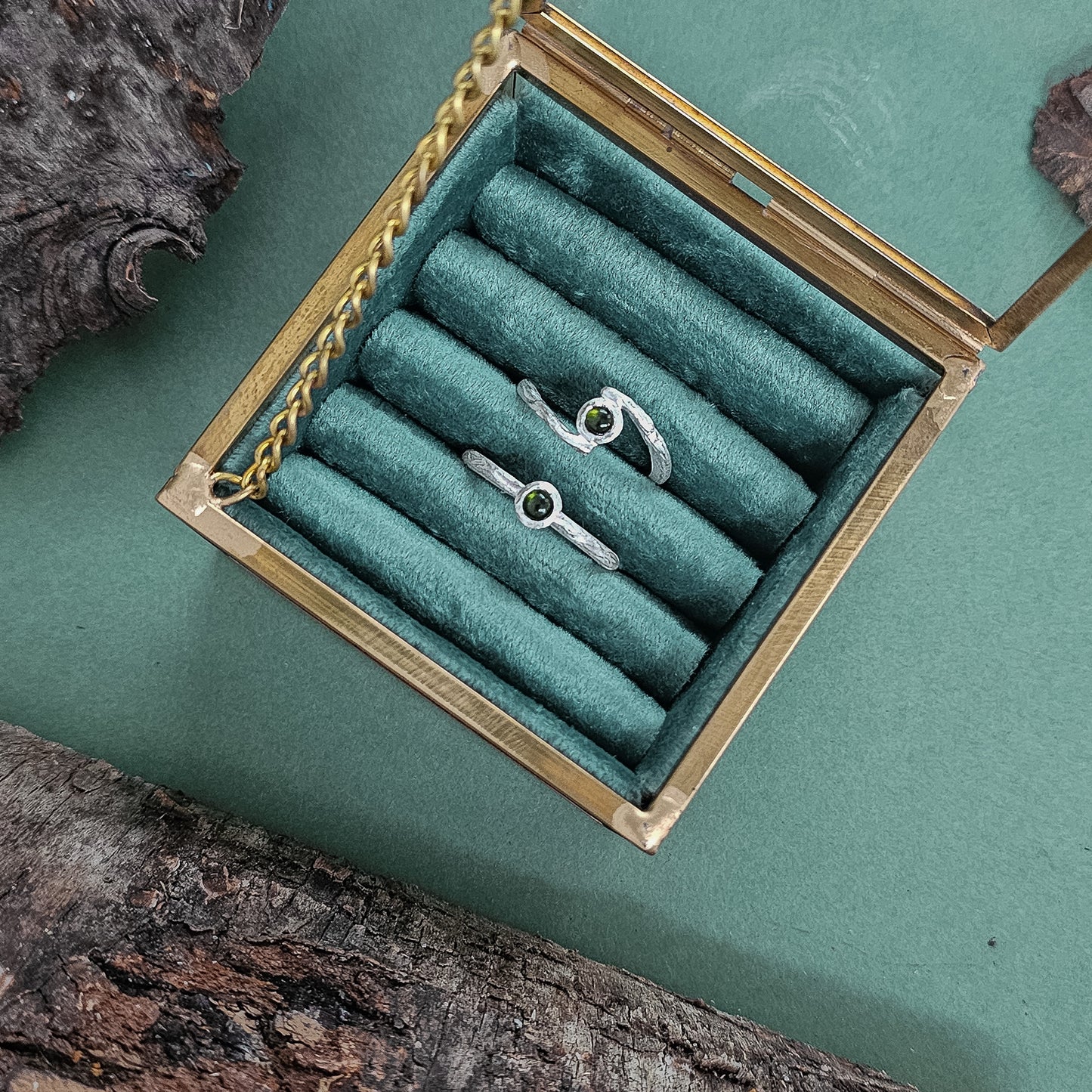 *NEW* Tree Bark Ring with Green Tourmaline