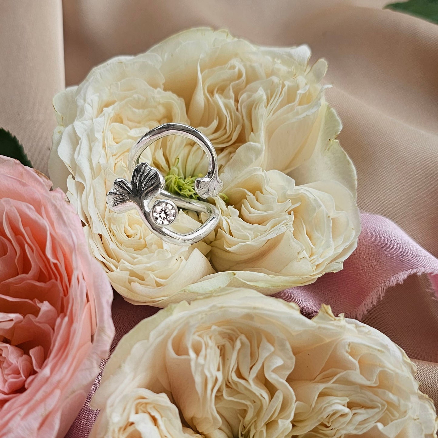 Silver Ginkgo Curve Ring