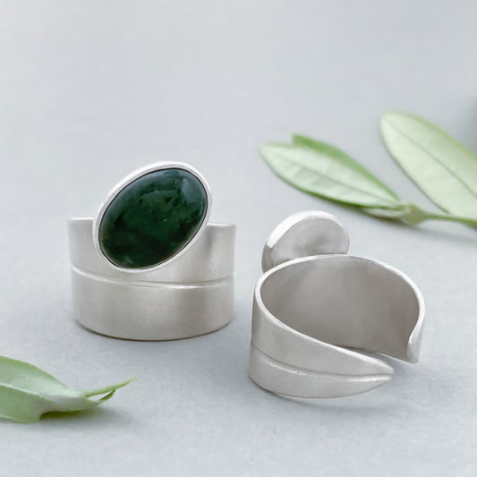 Olive Leaf Wrap Ring with Moss Agate