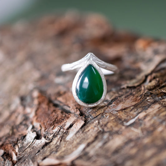 *NEW* Tree Bark Ring with Green Agate