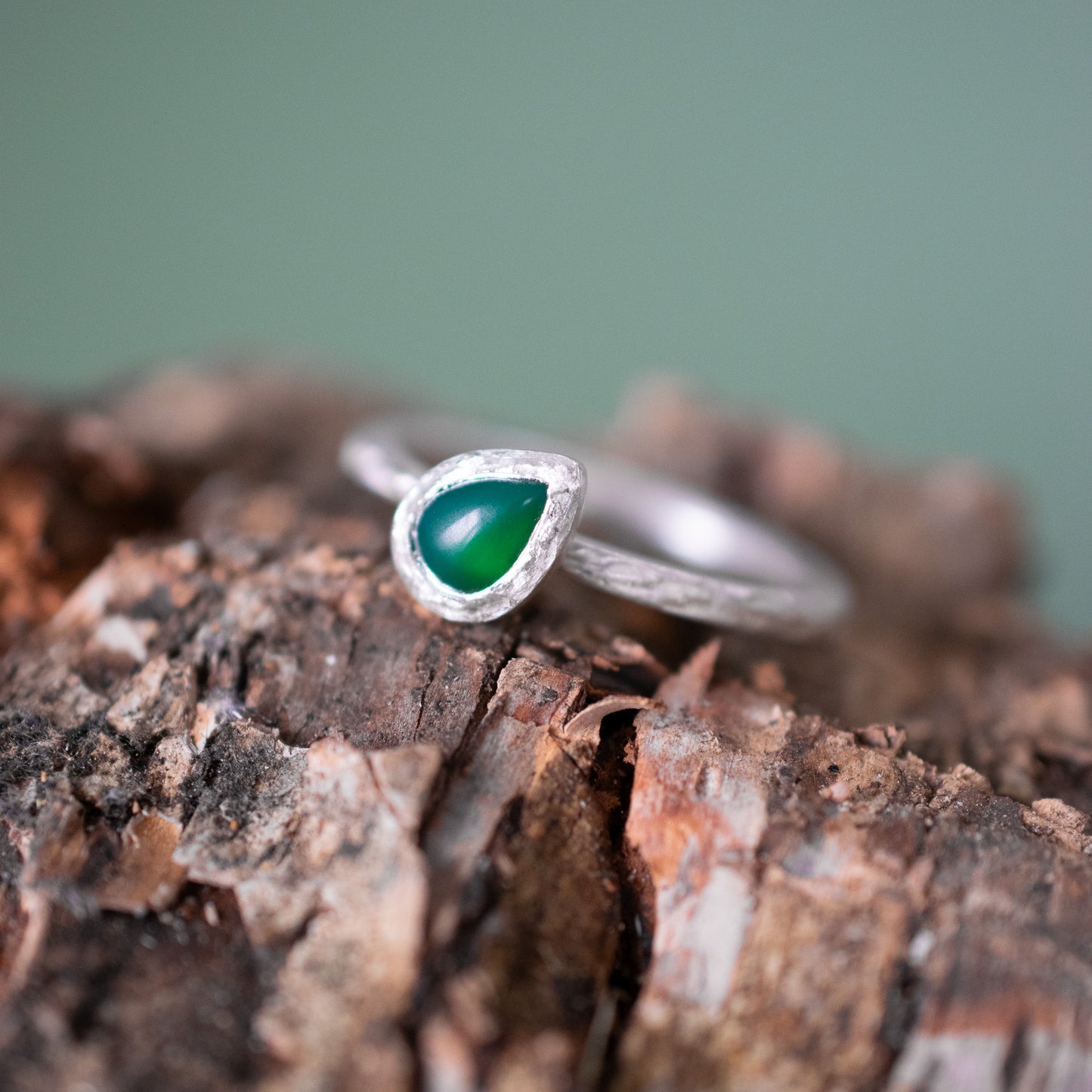 *NEW* Tree Bark Ring with Green Agate