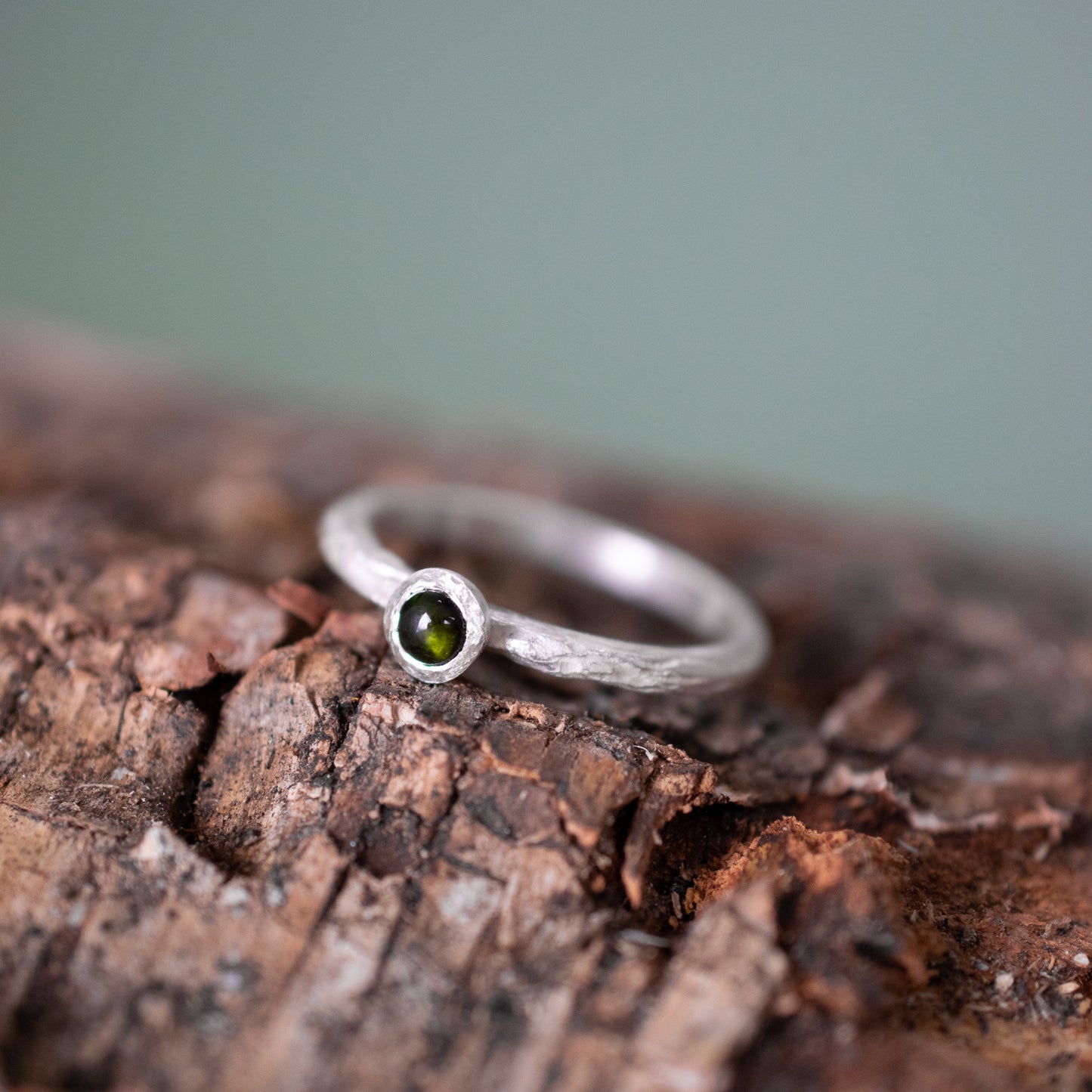 *NEW* Tree Bark Ring with Green Tourmaline