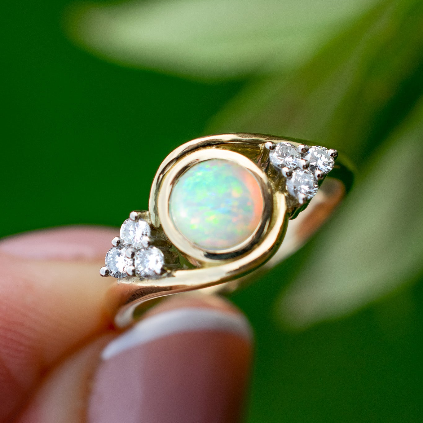 Bespoke opal and diamond engagement ring handmade by Herefordshire jewellery designer Elizabeth Terzza