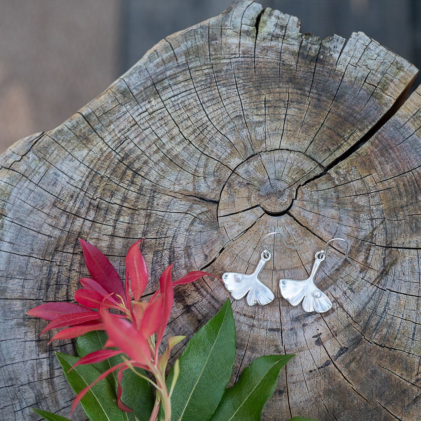 Silver Ginkgo Drop Earrings