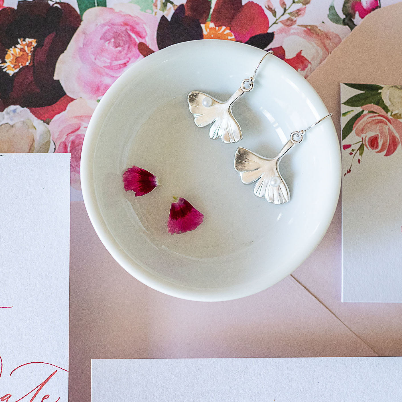 Silver Ginkgo Drop Earrings