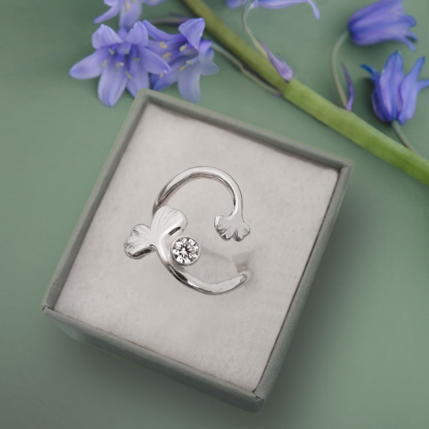 Silver Ginkgo Curve Ring