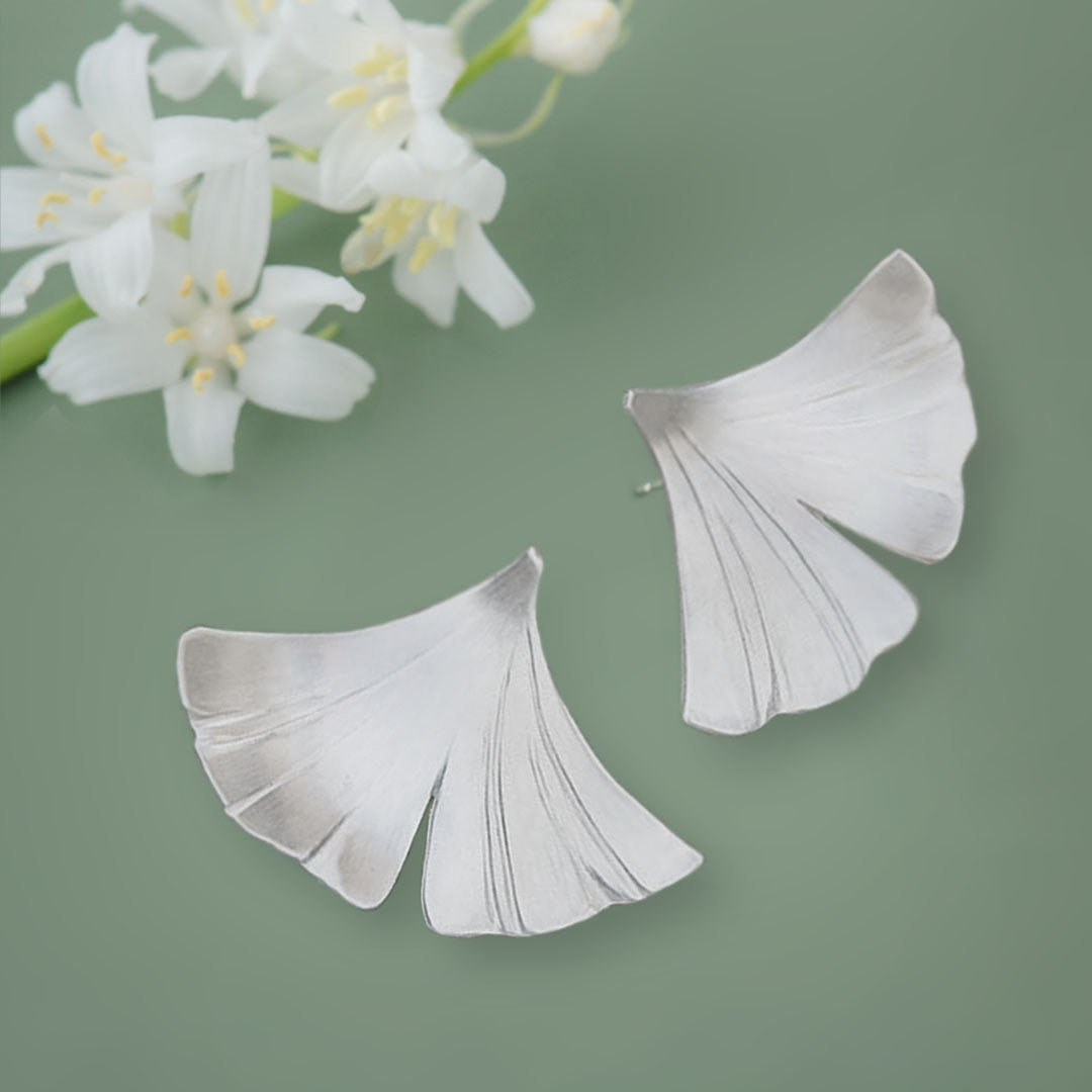 Silver Ginkgo Stud Earrings