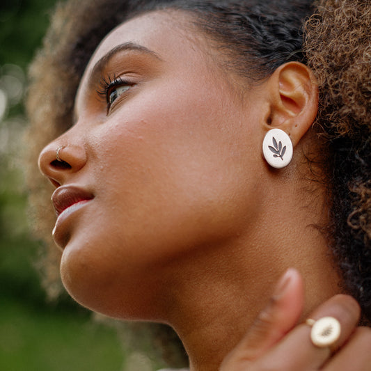 Olive Foliage Stud Earrings