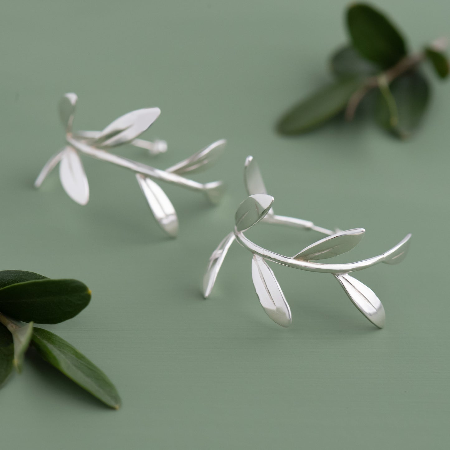 Olive Branch Hoop Earrings